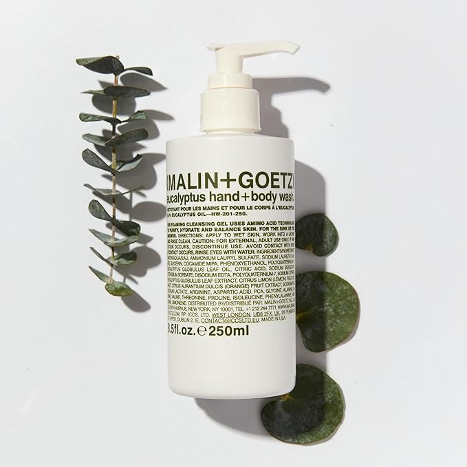 MALIN+GOETZ Hand + Body Wash | Gentle Foaming Cleanser with Botanical Extracts and Amino Acids | Hydrating, pH-Balanced, Unisex Scent | Vegan & Cruelty-Free (Eucalyptus, 8.5 Fl Oz)