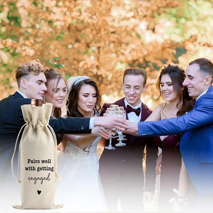 BARREEMO Engagement Wine Gift Bag Wedding Engaged Gifts for Newlyweds Couple Women Men Bridal Shower Gifts for Bride and Groom Pairs Well with Wedding Planning Getting Engaged Wine Bags