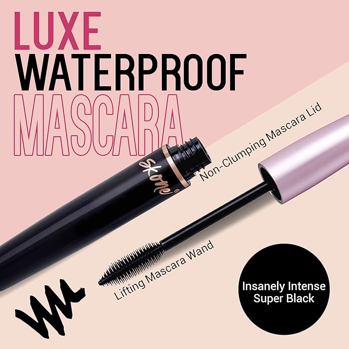 Skone Cosmetics Insanely Intense Luxe Waterproof Mascara - Black - Volume and Length Lash Lift Falsies Quality - Waterproof, Smudge Proof Eye Mascara, 0.34 oz
