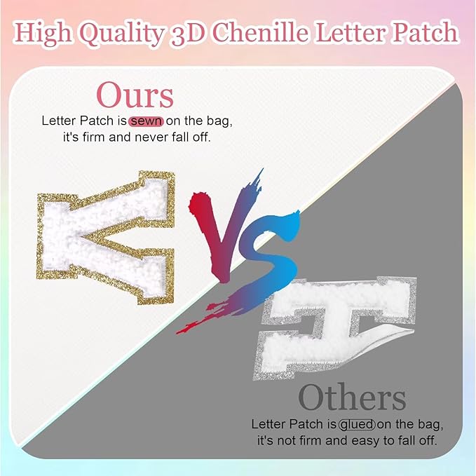 HENGNI Small Personalized Letter Makeup Bag, Cute PU Leather Chenille Letters Cosmetic Bag Travel Makeup Pouch, Preppy Travel Organizer Zipper Pouch for Women&Girls（White-Z）