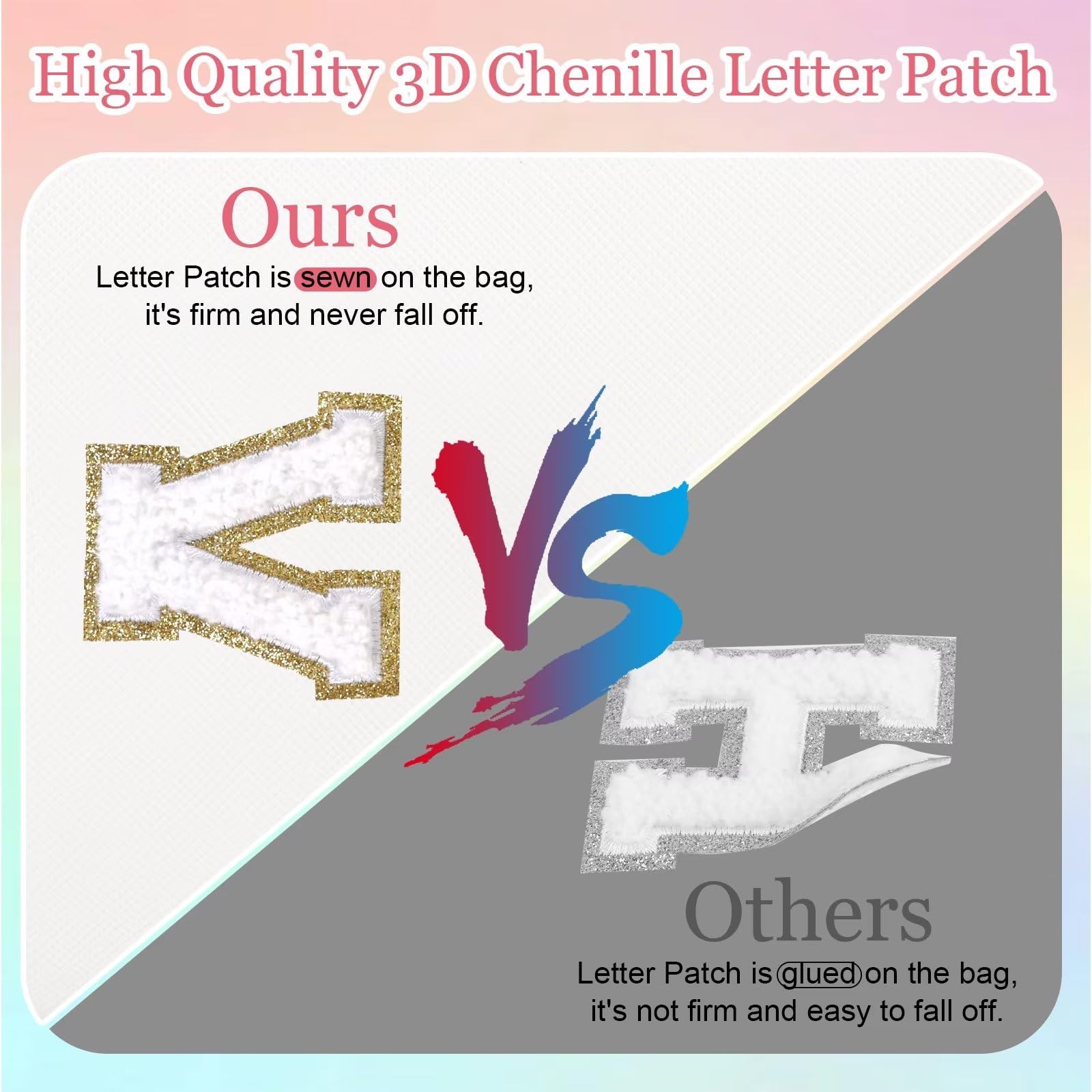 Small Personalized Letter Makeup Bag, Cute PU Leather Chenille Letters Cosmetic Bag Travel Makeup Pouch, Preppy Travel Organizer Zipper Pouch for Women&Girls（White-O）