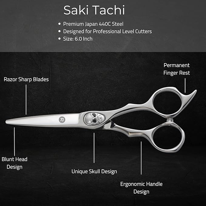 Saki Shears Tachi Set of Hair Shears for Professionals - Cutting and Thinning Shears - Skull Screw - 6.0 Inch - Japanese 440C Steel