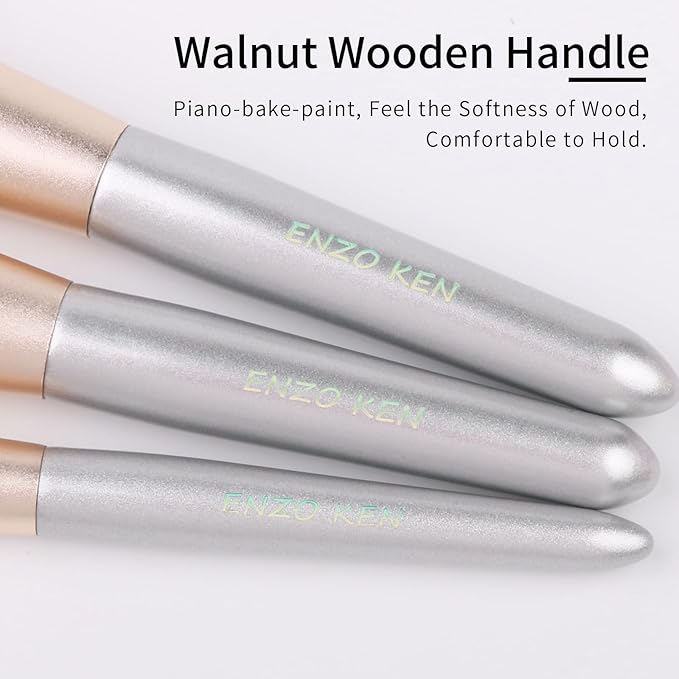 ENZO KEN Natural Hair Makeup Brushes Set Professional, Grey Squirrel Hair Makeup Brush Set with Case, Unique Cosmetic Brushes Makeup Set, Natural Makeup Brushes, Natural Bristle Makeup Brushes -Silver