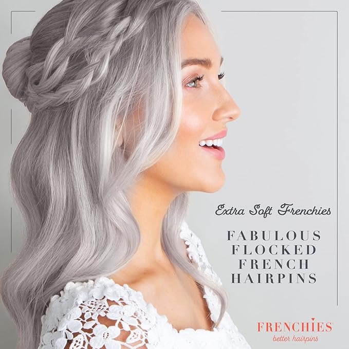 Frenchies Velvet Coated French Hair Pin, Non Slip, 20 Count, Grey