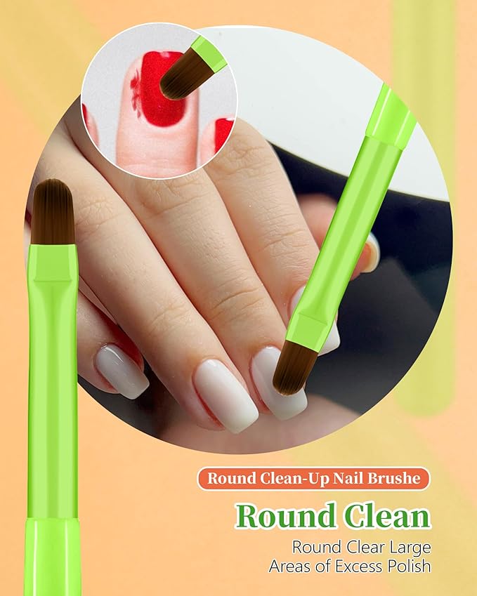 AMilHiTon 3PCS Nail Polish Clean Up Brush, Round/Flat/Angled, Bright Green