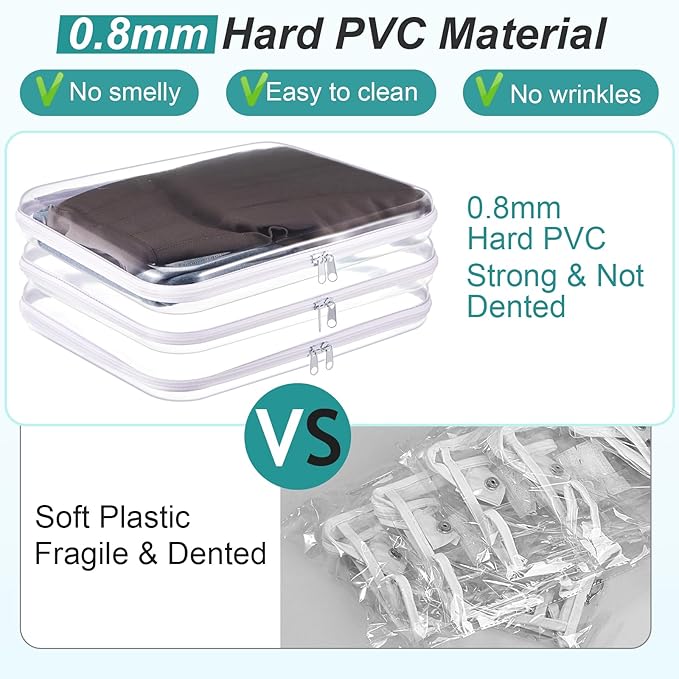 Hoolerry 3 Pcs Clear Hard Zipper Case Hard Plastic Zipper Pouch Makeup Bag Portable Travel Organizer for Cosmetics, Office Supplies, Documents & Toiletries(White,L)