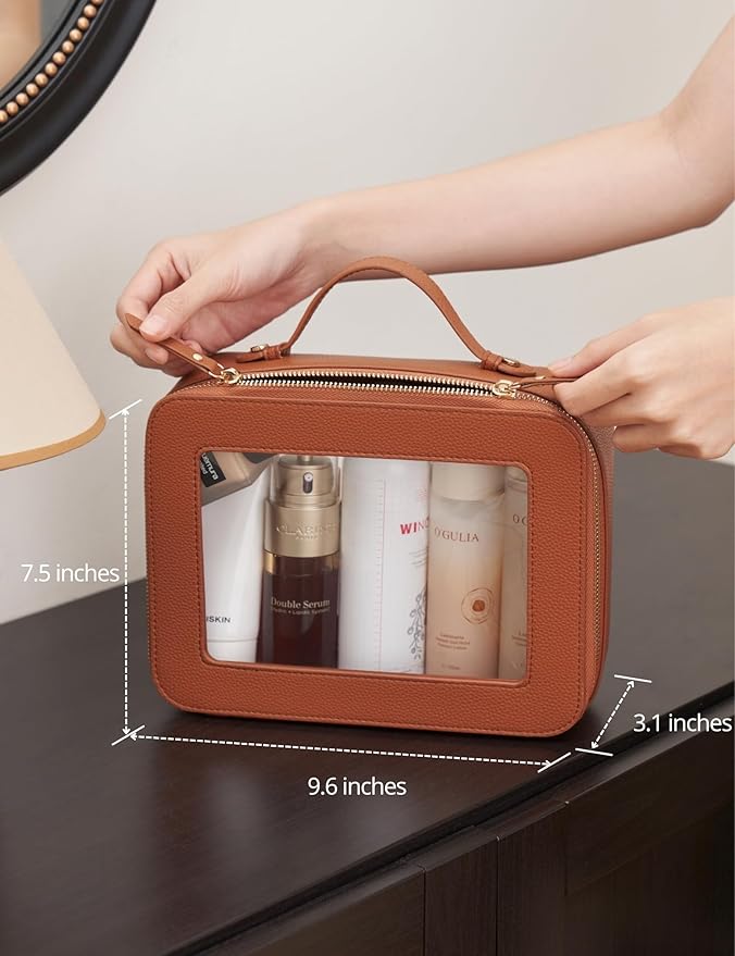 Popvibe Clear Makeup Bag Toiletry Case Travel Transparent Cosmetic Bag with Zipper, Portable Make Up Organizer Traveling Compact Car Bag for Essentials