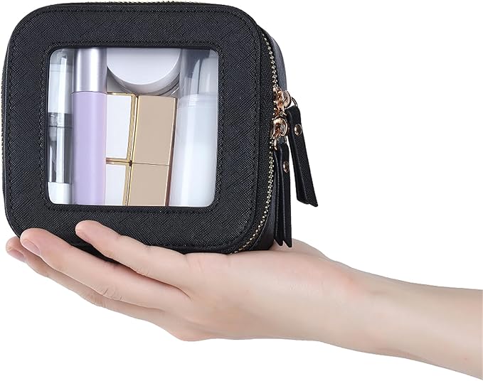 FASAOH Small Clear Makeup Bag Travel Cosmetic Case, Portable Make Up Organizer Traveling Compact Car Bag for Essentials Transparent Toiletry Bag with Zipper
