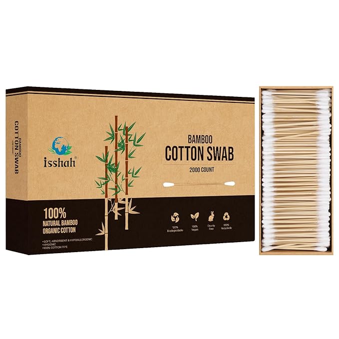 Isshah Natural Bamboo Cotton Swabs - Double Tips - 2000 Count