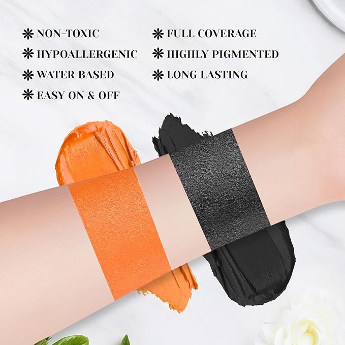 YBUETE Black Orange Face Body Paint Stick Set for Halloween Cosplay SFX