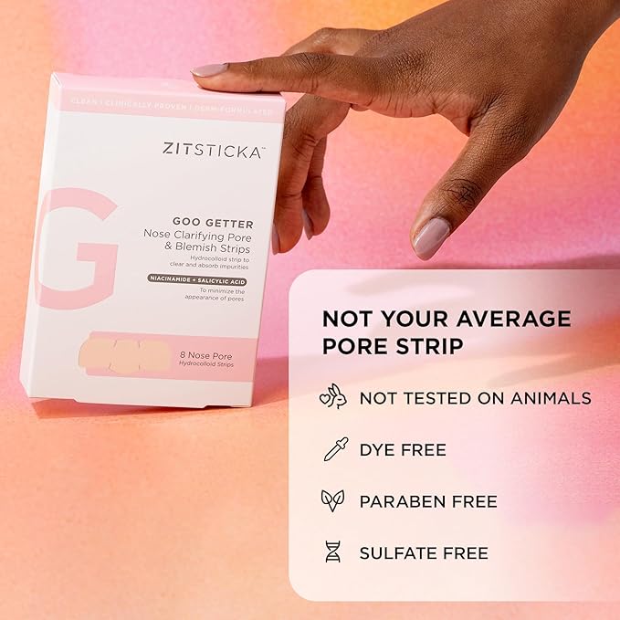 ZitSticka GooGetter Nose Pore Strips - Blackhead Remover Strips for Pore Clarifying & Blemishes - Fast-Acting & Effective - 8 Count