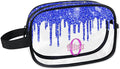 KFNHN Personalized Clear Makeup Bag with Name, Best Friends Teen Women Mom Birthday Gift Transparent PVC Toiletry Travel Bag for Toiletries, Shiny Bling Royal Blue Fluid Shape Glittery
