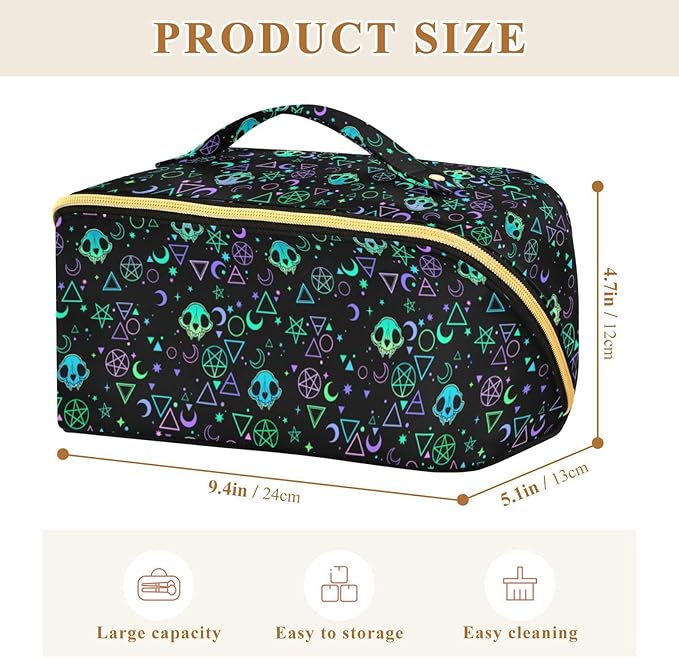 MNSRUU Makeup Organizer Bag, Magic Skulls Travel Makeup Bags Makeup Vanity Case Large Capacity Rhombus Cosmetic Toiletry Bag for Girl Women Ladies