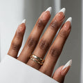 BTArtbox Press On Nails, Capable, Medium Almond, White French Tip, 32Ct