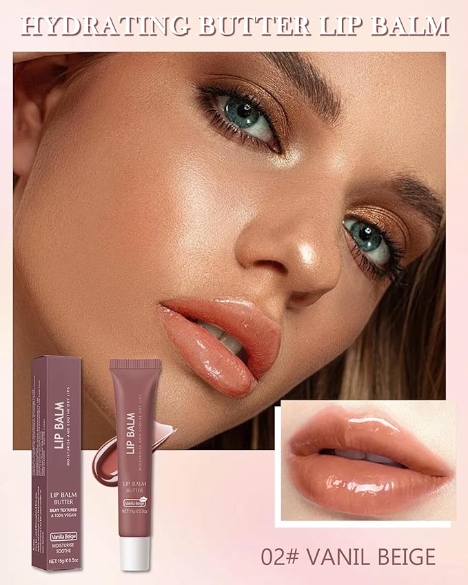 Lip Balm Butter Vanilla Beige,Brown Lip Gloss Oil,Yummy Lip Care Moisturize