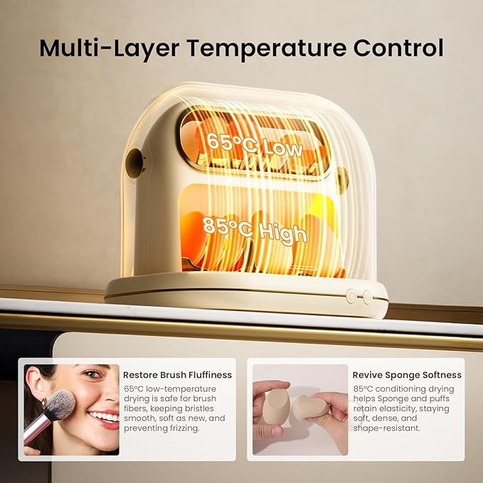 3-in-1 Makeup Brush Dryer, Timed Cleaner & Storage for Brushes and Sponges