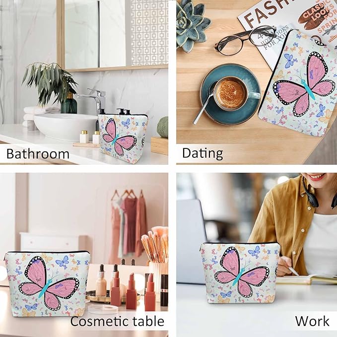 Kalygon Makeup Bag For Purse Butterfly, Colorful Butterflies Garden Butterfly Cosmetic Bags For Women With Zipper Travel Toiletry Pouch Makeup Bags Makeup Organizers Purse For Toiletries Cosmetics