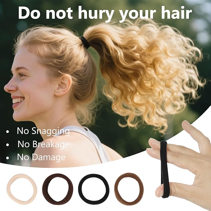 2 Inch Seamless Hair Elastics， No-Damage Hair Ties for Women, Elastic Hair Bands, Cotton Ponytail Holders， (colorful-120pcs)