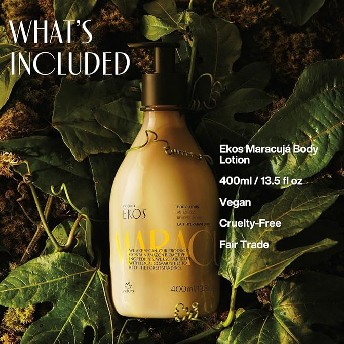 natura - Ekos Passion Fruit Relieving Body Lotion - Calming Lotion - 24 Hours of Hydration - Essential Fatty Acids - Vegan Skin Care - Brazilian Beauty Secrets - 13.5 fl oz (400ml)
