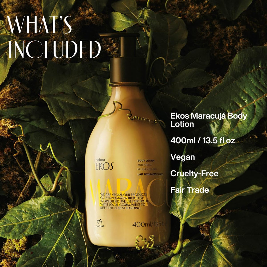 natura - Ekos Passion Fruit Relieving Body Lotion - Calming Lotion - 24 Hours of Hydration - Essential Fatty Acids - Vegan Skin Care - Brazilian Beauty Secrets - 13.5 fl oz (400ml)