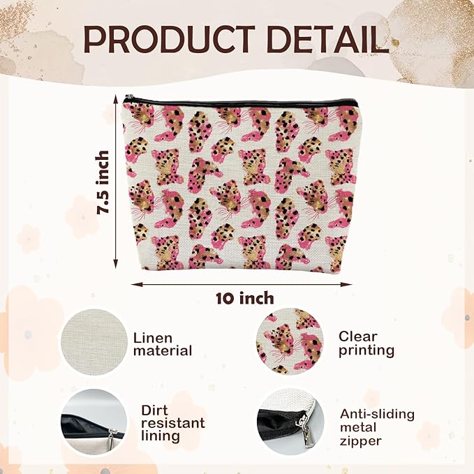 SAFDSGFDB Pink and Gold Cheetah Makeup Bag, Preppy Girly Leopard Print Cosmetic Bags Gifts for Women, Funky Y2k Cheetah Portable Travel Toiletry Bag Zipper Makeup Pouch