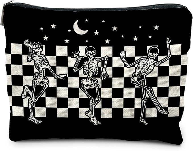RYYCDOI Goth Spooky Gifts for Women, Gothic Horror Skeleton Black Makeup Bag Cosmetic Pouch