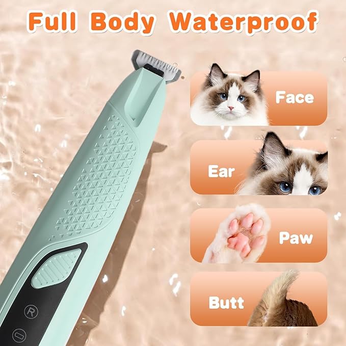 JNEKWOZ Professional Dog & Cat Trimmer - Quiet Electric Pet Grooming Kit for Ears/Eyes/Paws with LED Light - Cordless Battery-Powered Fur & Nail Clipper for Small/Large Breeds(Blue)