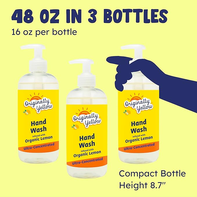 Originally Yellow Hand Soap Infused with Organic Lemon | Gentle Hand Soap |, 16 Fl Oz (3-Pack)