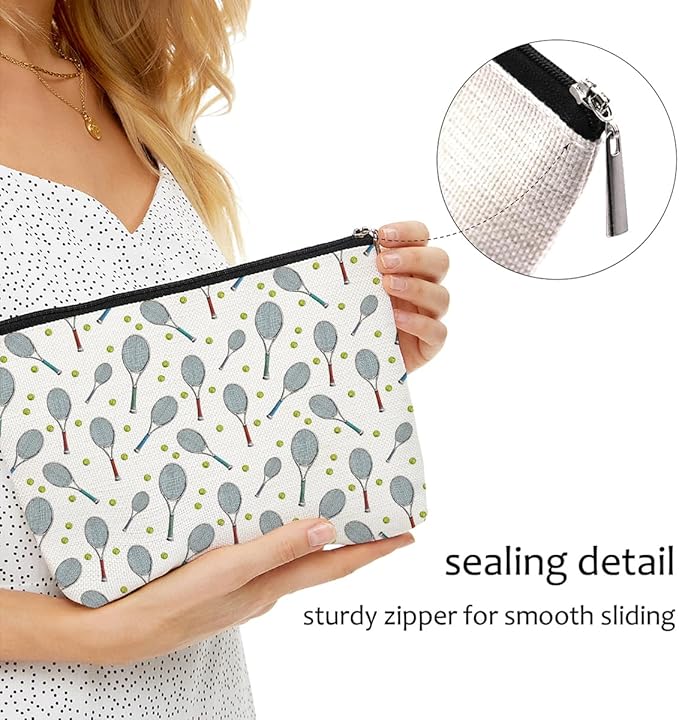 Blue Leaves Cute Tennis Makeup Bag Travel Accessories Case for Women