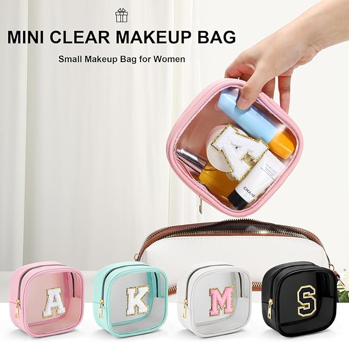 YOOLIFE Initial Mini Makeup Bag | Make Up Bag Travel Toiletry Bag | Clear Makeup Bag | Preppy Cosmetic Bags Organizer Travel Essentials Gifts for Women Teen Girlfriend Teacher Birthday Gifts Black A