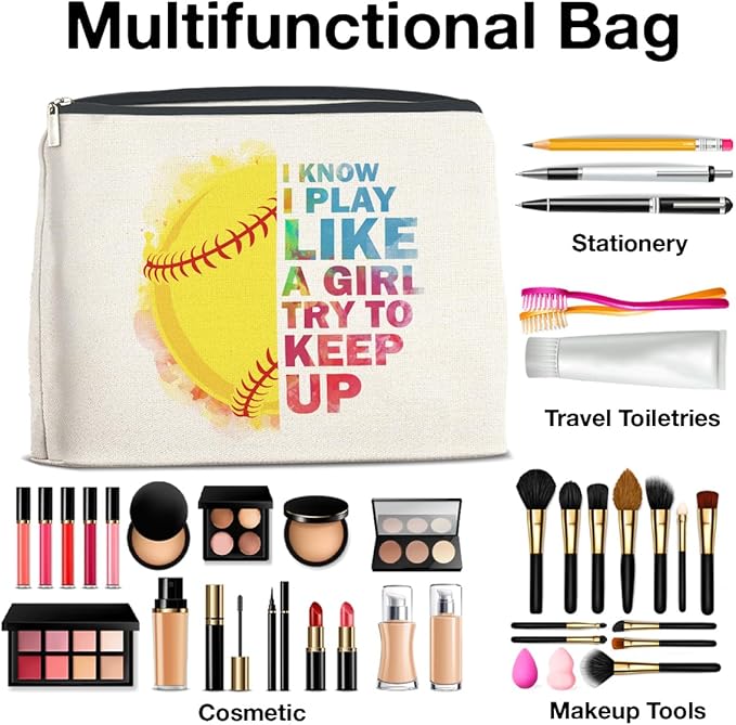 UPNEGE Inspirational Gifts for Women Softball Lovers Makeup Bag, Cosmetic Pouch With Zipper for Girls
