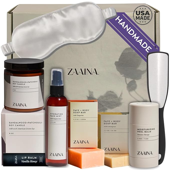 Wellness Spa Package - Handmade in USA, Luxury All Natural Spa Gifts for Women, Relaxing Spa Gifts for Her, Spa Gift Basket for Friend Mom Wife, Pampering Birthday Gifts for Women