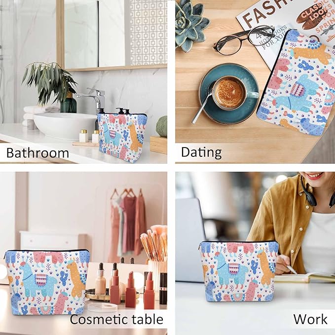 Kalygon Makeup Bag For Purse Llama, Cartoon Llama Alpaca Cactus Cosmetic Bags For Women With Zipper Travel Toiletry Pouch Makeup Bags Makeup Organizers Purse For Toiletries Cosmetics