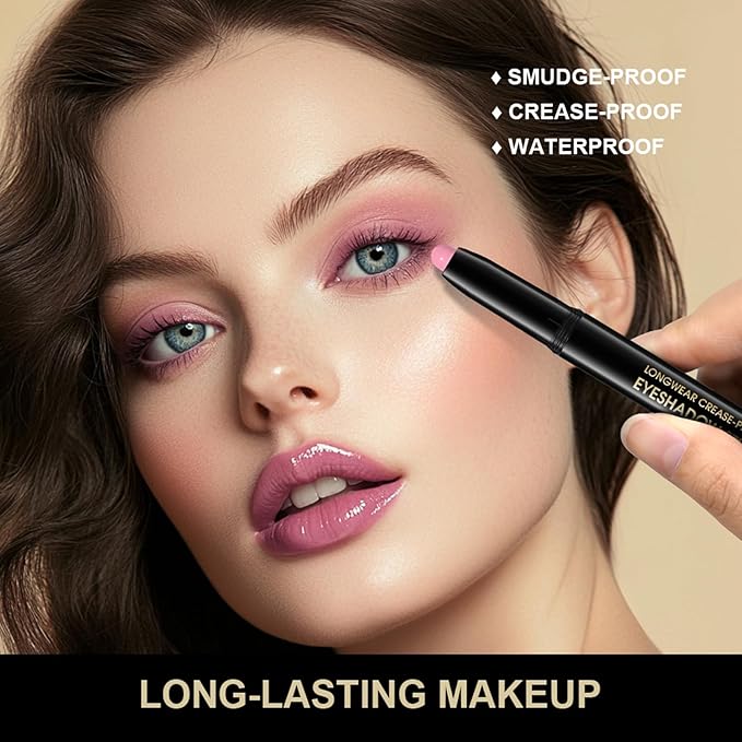 CHIFURE Eyeshadow Stick, Shimmer and Matte Cream Eye Shadow Brightener Sticks Eyeliner Pencil Crayon, Waterproof Long Lasting Eye Highlighter Stick Makeup,0.056 Oz(2PCS #1-Caramel+#9-Champagne)
