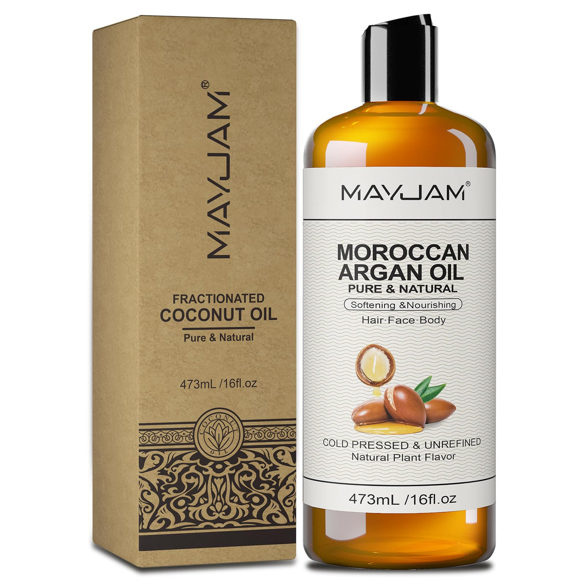 MAYJAM Moroccan Argan Oil 16 Oz, Moisturizing Body Skin Face Hair Scalp
