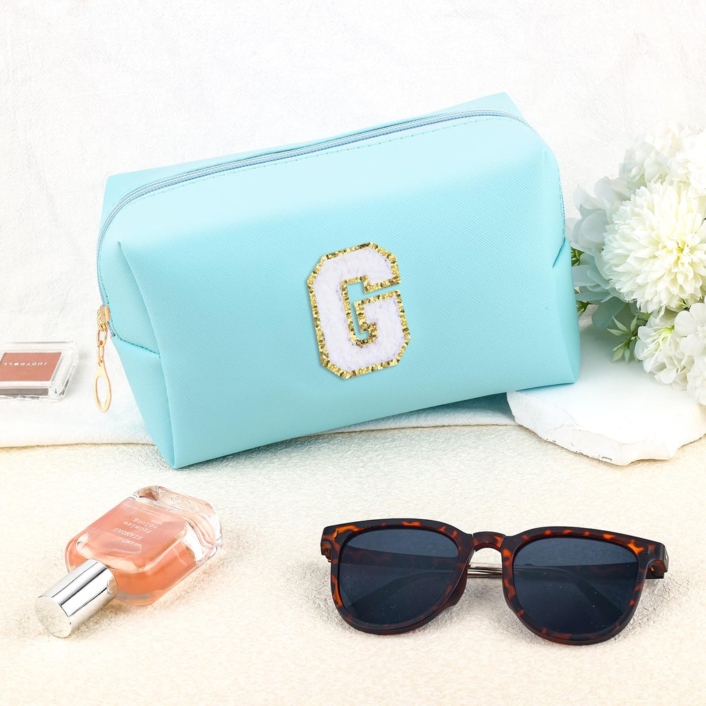 URSKYTOUS Gifts for Girls Initial Makeup Bag Personalized Cosmetic Bag with Zipper Cute Travel Toiletry Bag Waterproof PU Preppy Makeup Pouch Birthday Gift for Teen Girls Women(Blue G)