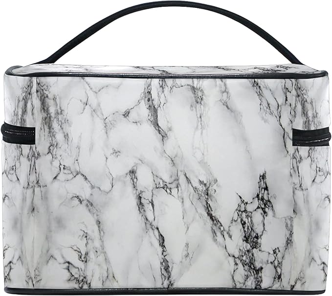 MNSRUU Makeup Bag, White Marble Travel Makeup Organizer Bag Cosmetic Cases Toiletry Bags for Girl Women Ladies