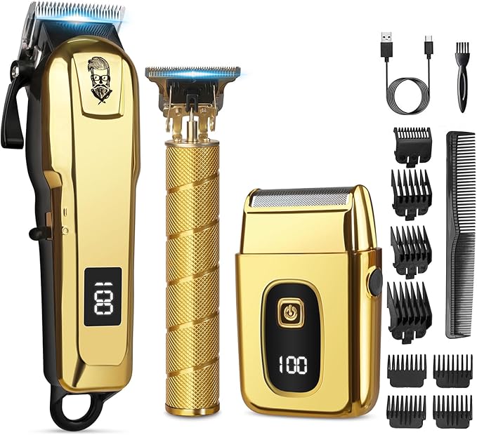 Justnard Hair Clippers for Men, Beard Trimmer and Electric Shaver Set, Professional Rechargeable Cordless Barber Hair Cutting Tools Grooming Kit