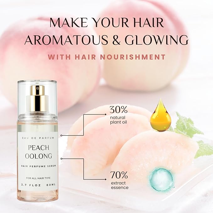 benatu Hair Perfume for Women, Alcohol Free Long Lasting Fragrance Spray for Hydrating Shine, Argan Oil Scented Hair Serum with Keratin & Elastin (Peach Oolong) 2.7 fl oz