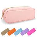 Small Pencil Case Makeup Bag for Purse, Cute Pencil Pouch Preppy Nylon Makeup Brush Bag with Zipper, Girls Portable Stationery Storage Case Small Pen Bag for Office School College(Slim-Flamingo)