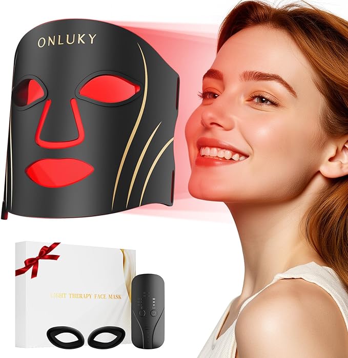 ONLUKY Red Light Therapy Mask for Face,70 LED Face Mask Light Therapy,USB C Rechargeable,Infrared Light Therapy Mask for Home Working Travel Yoga Sleep