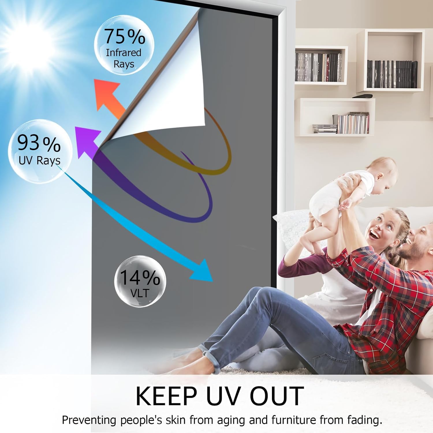 HIDBEA One Way Privacy Window Film, Black Silver, 41.3 x 157.5 Inch