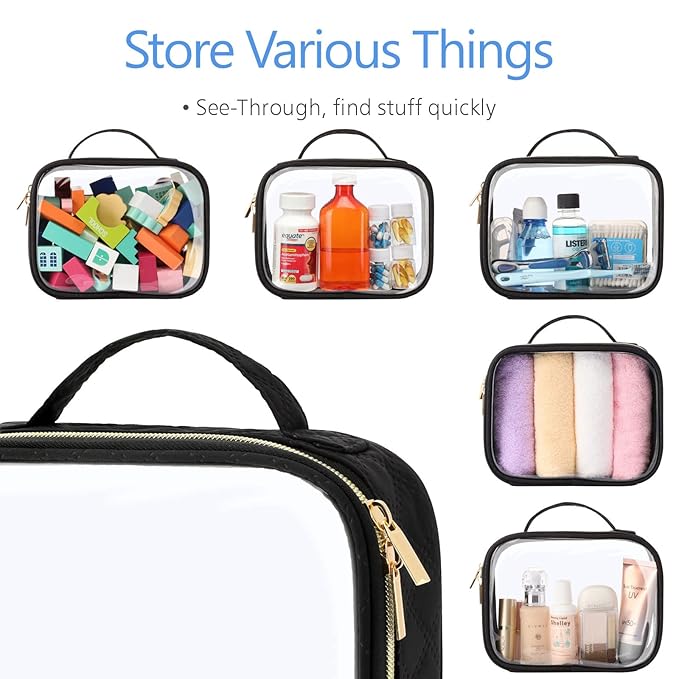 PACKISM Clear Makeup Bag Travel - TSA Approved Toiletry Bag, 3 Pack Black
