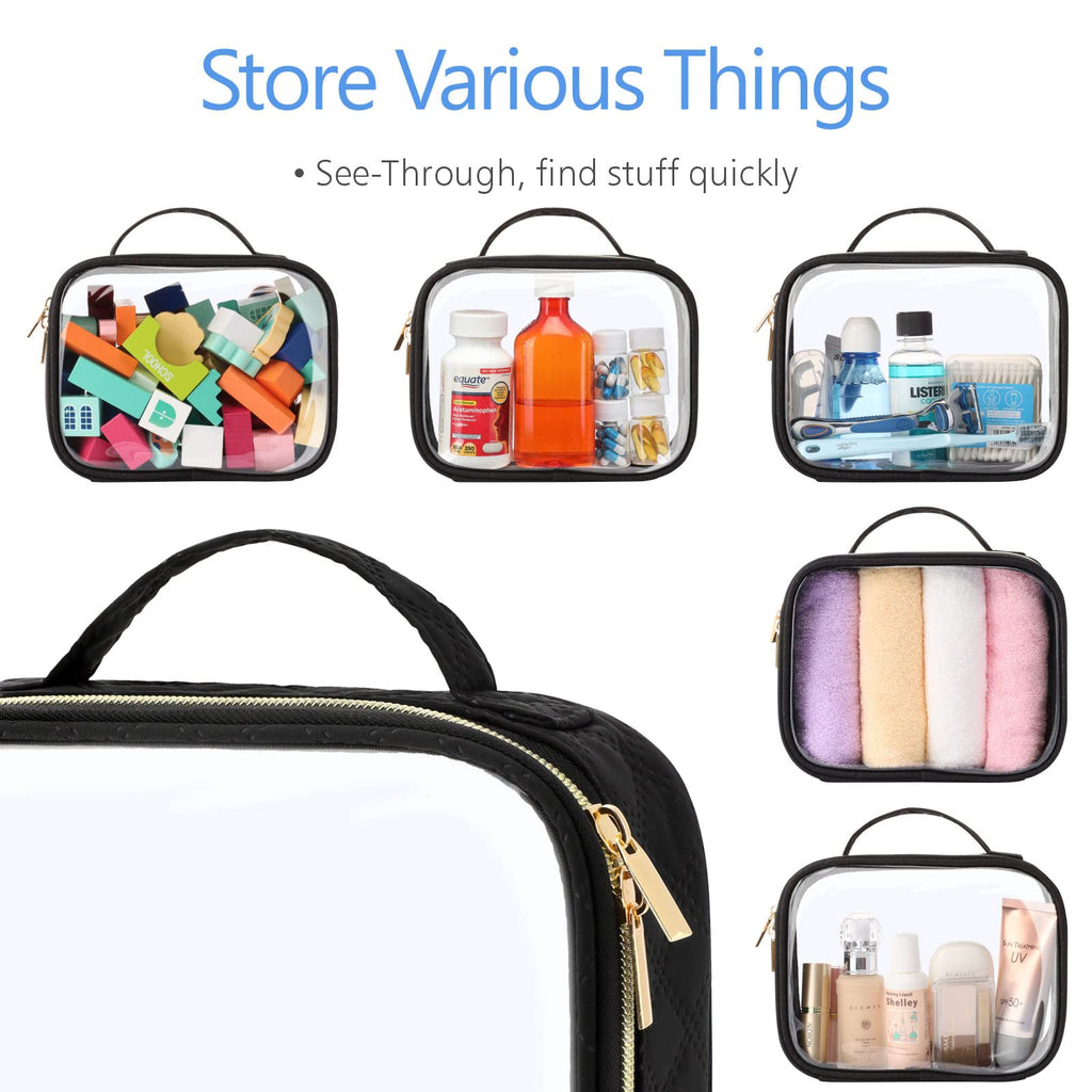 PACKISM Clear Makeup Bag Travel - TSA Approved Toiletry Bag, 3 Pack Black