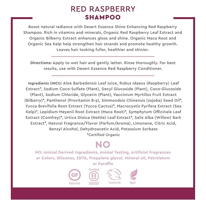 Desert Essence Red Raspberry Shine Enhancing Shampoo, 8 fl oz