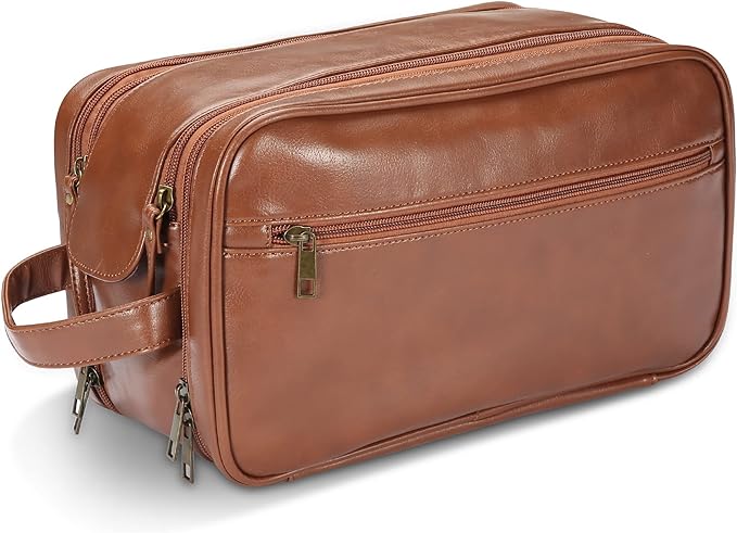 BNSPOCKET Personalized Leather Travel Toiletry Bag for Men, Large Travel Bathroom Shaving Dopp Kit, Large Cosmetic Bag Waterproof