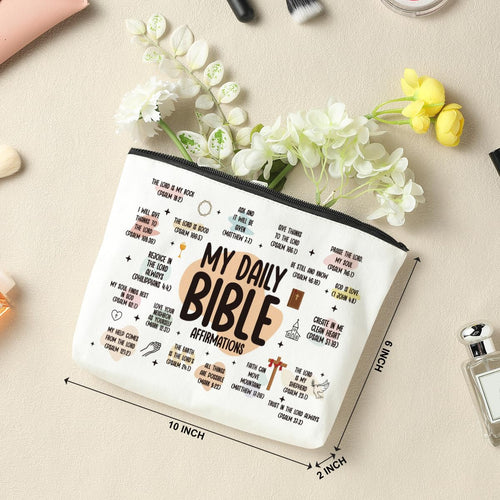 3 Pcs Inspirational Christian Gifts for Women: Bible Verse Scripture Makeup Bag Cosmetic Bag for Girl Daughter Bestie Friendship Gifts - Thanksgiving, Christmas, Graduation, Birthday