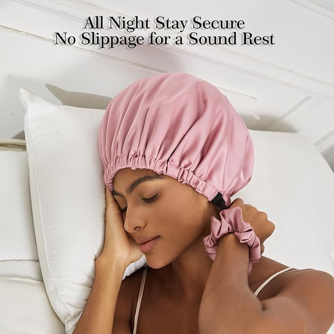 Satin Bonnet Silk Bonnet for Sleeping Women Double Layer Hair Bonnet Wrap Sleep Cap Gifts for Women Curly Hair Coral