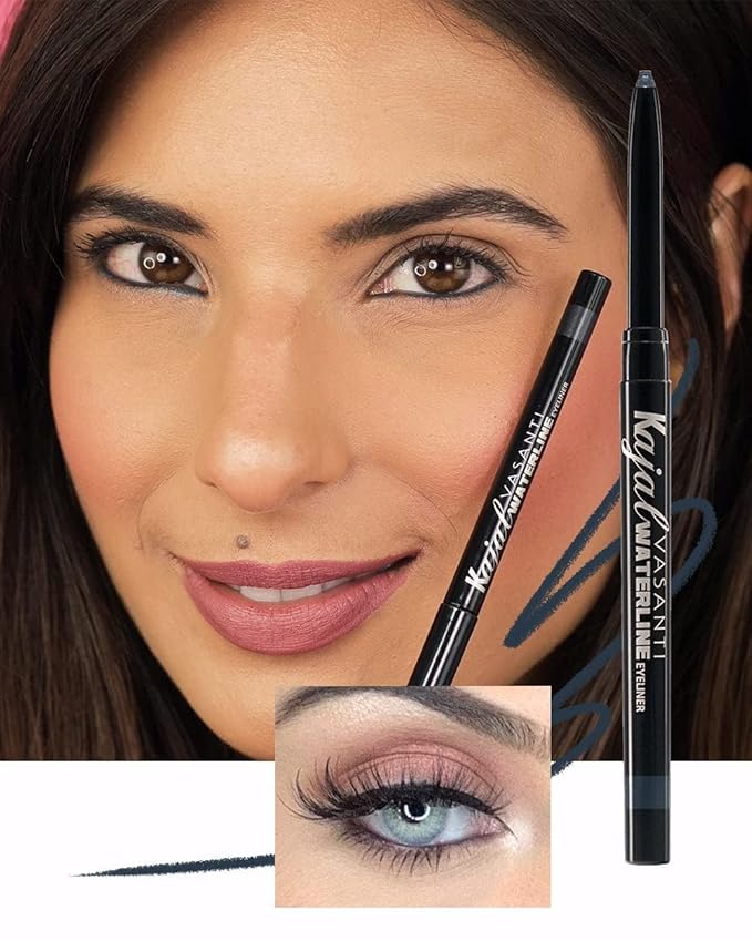 VASANTI Kajal Waterline Eyeliner (Slate Grey) | Long-Lasting, Blendable Waterline Eye Liner | Smudge-Proof and Water-Resistant Eyeliner Pencil for Sensitive Eyes | Ophthalmologist Approved & Tested