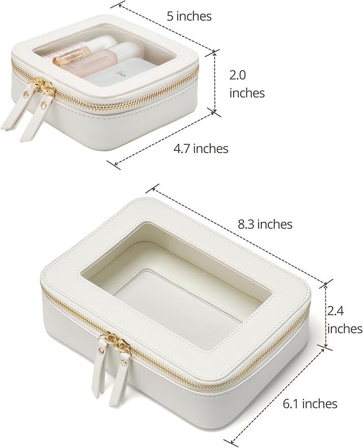 Popvibe Clear Makeup Bag with Zipper, Set of 2, Mini and Medium, White